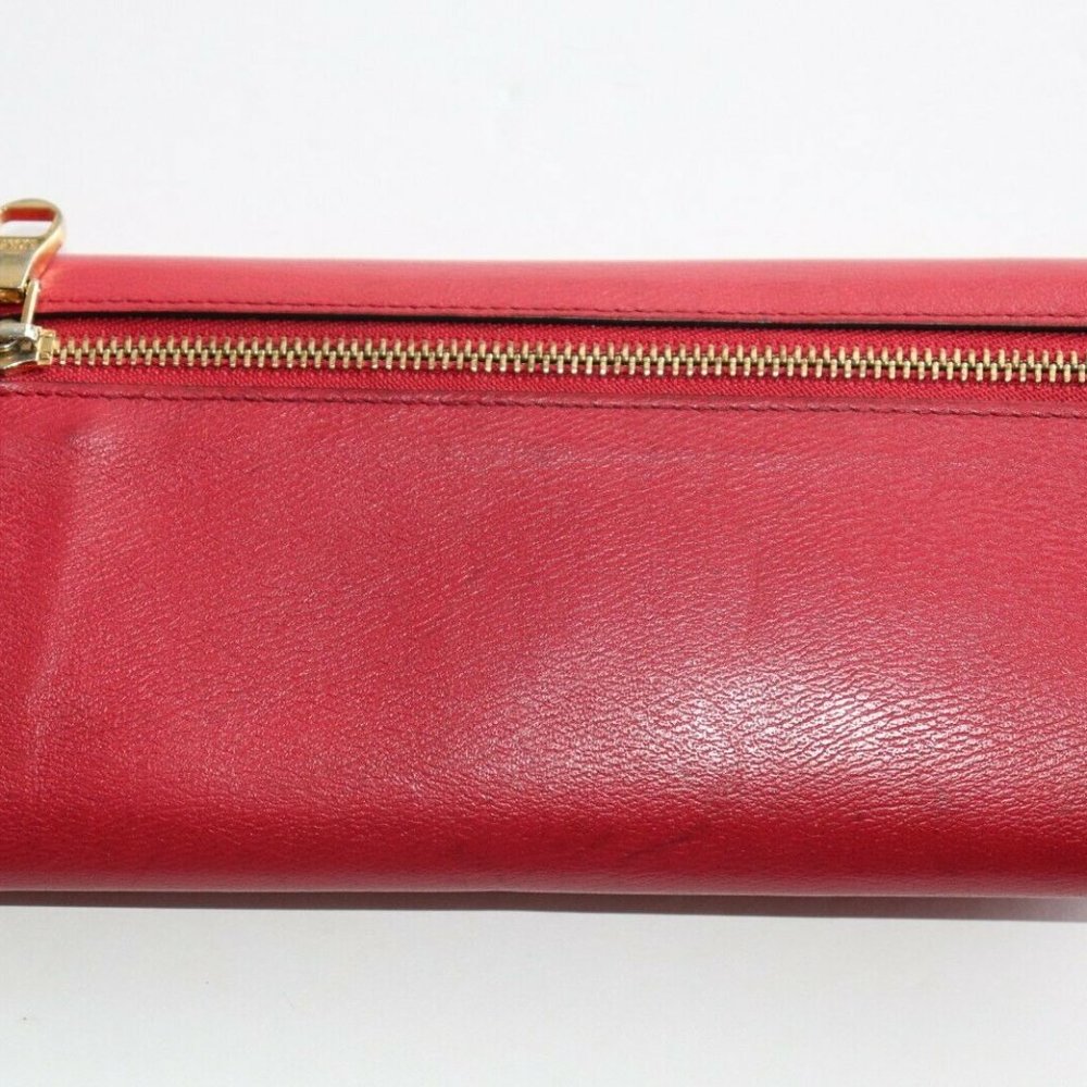 Loewe Women's Small Red Wallet Continental Card Holder Leather Snap Closure Bag - Picture 6 of 10